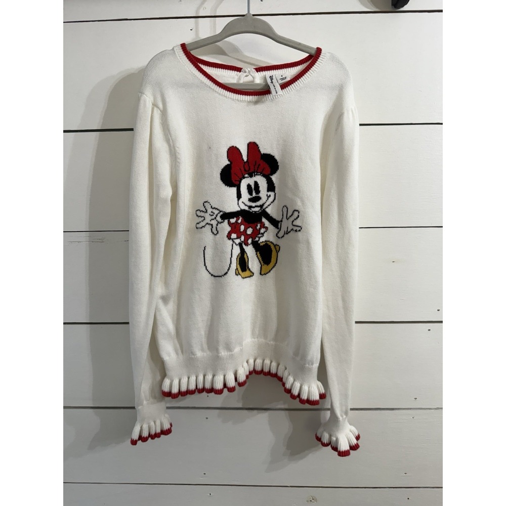 Janie And Jack Disney Minnie Mouse White Red Ruffle Trim Sweater Girls 8